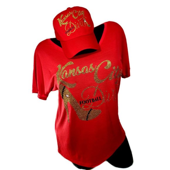 Kansas City Football Diva Loose Fit Hi-low Raw edge Bottom Hem Tee. - Picture 5 of 7
